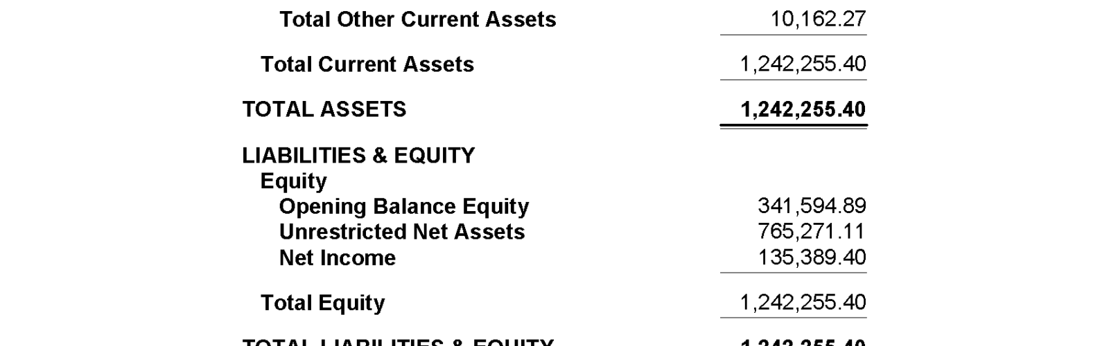 Balance sheet of Guru Nanak Sikh Temple.